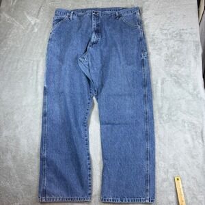 Wrangler Jeans Mens 42x32 Carpenter Relaxed Blue Faded Whiskered Utility Work
